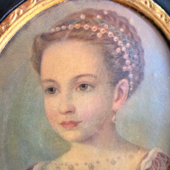 Antique Victorian Transferware Portrait Plaque on Chalkware Marguerite de Valois - Picture 3 of 9